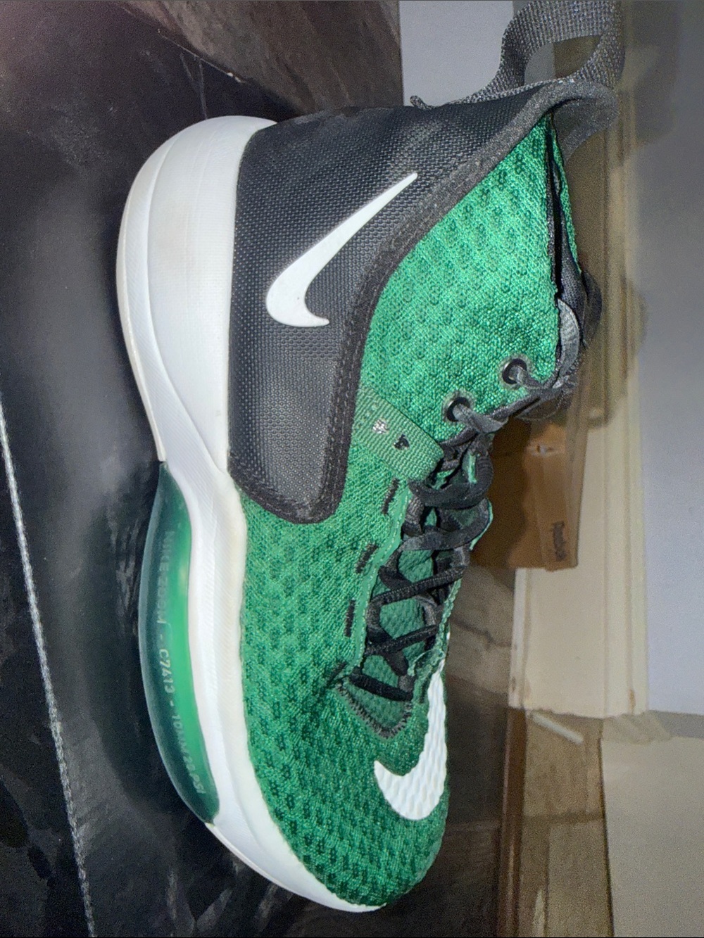 Nike Green and Black High-Top Basketball Sneaker with White Swoosh